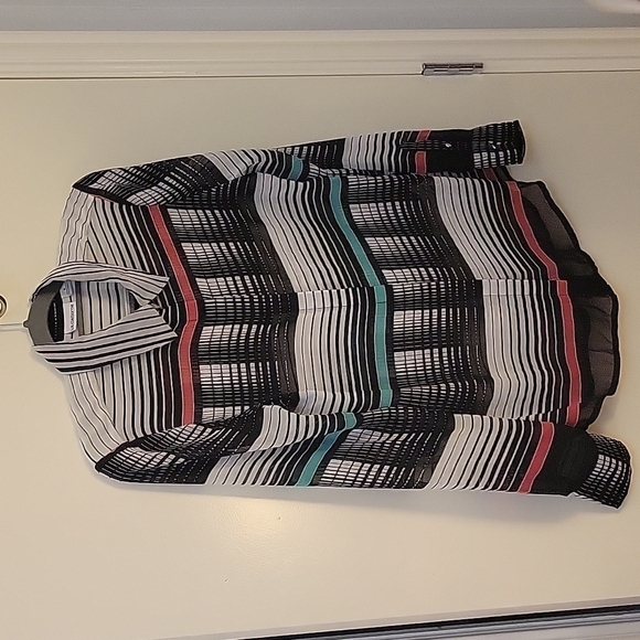 VTG LIZ CLAIBORNE 1990s Striped Chiffon Semi-Sheer Button Down Shirt Medium - Picture 3 of 8